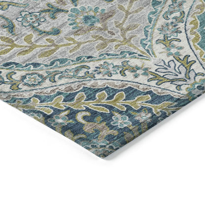 Machine Washable Indoor/Outdoor Chantille Teal 8' x 10' Rug