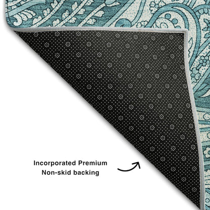 Premium Machine Washable Mayfield AMF654 Turquoise 8' x 10' Rug