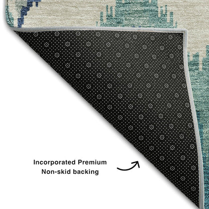 Premium Machine Washable Mayfield AMF743 Teal 8' x 10' Rug