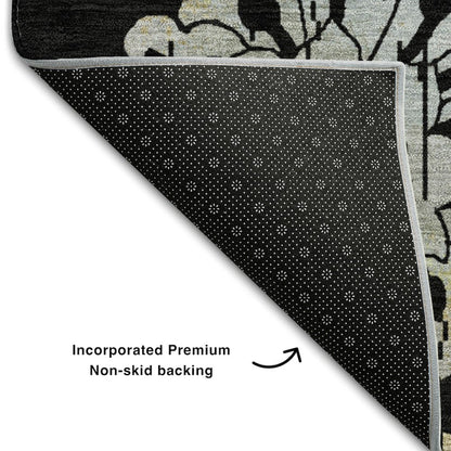 Premium Machine Washable Mayfield AMF856 Black 8' x 10' Rug