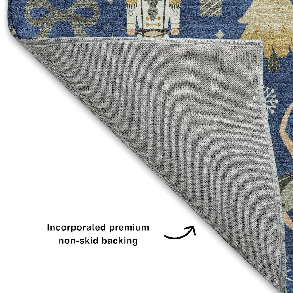 Luxury Washable Indoor/Outdoor Merry & Bright Navy 8' x 10' Rug