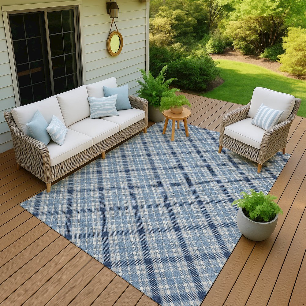 Luxury Washable Indoor/Outdoor Soft Essentials SE3 Blue 10' x 14' Rug