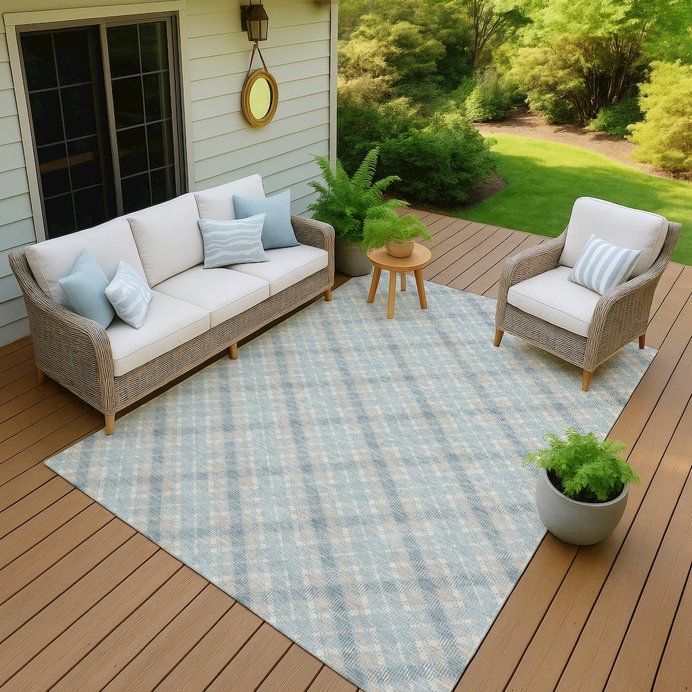 Luxury Washable Indoor/Outdoor Soft Essentials SE3 Blue 10' x 14' Rug