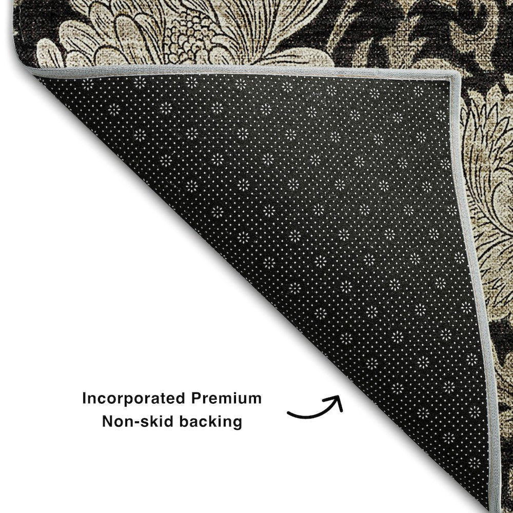 Premium Machine Washable Mayfield AMF677 Black 9' x 12' Rug