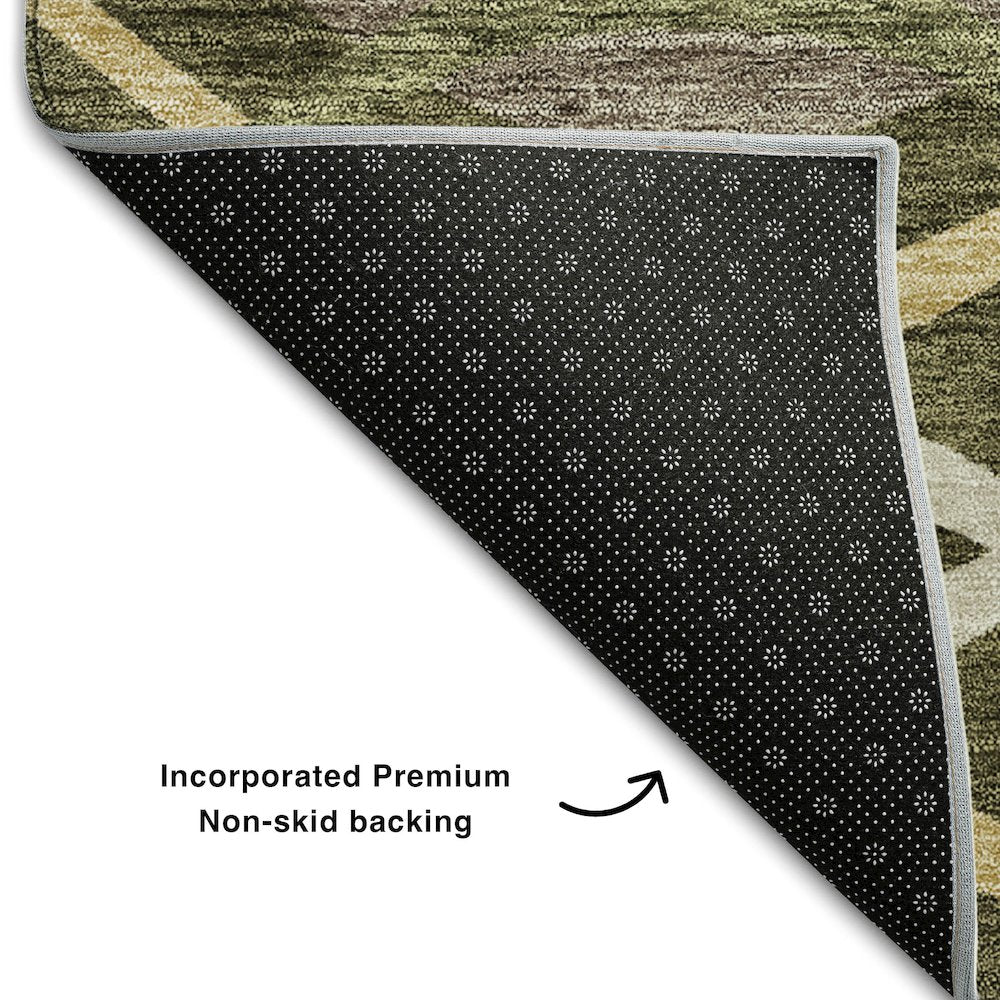 Premium Machine Washable Mayfield AMF757 Olive 9' x 12' Rug