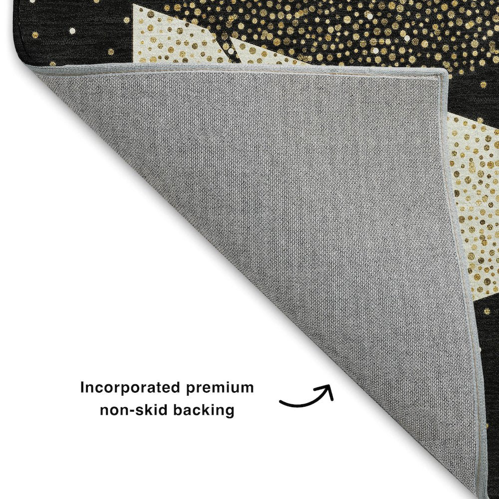 Luxury Washable Indoor/Outdoor Merry & Bright Black 9' x 12' Rug