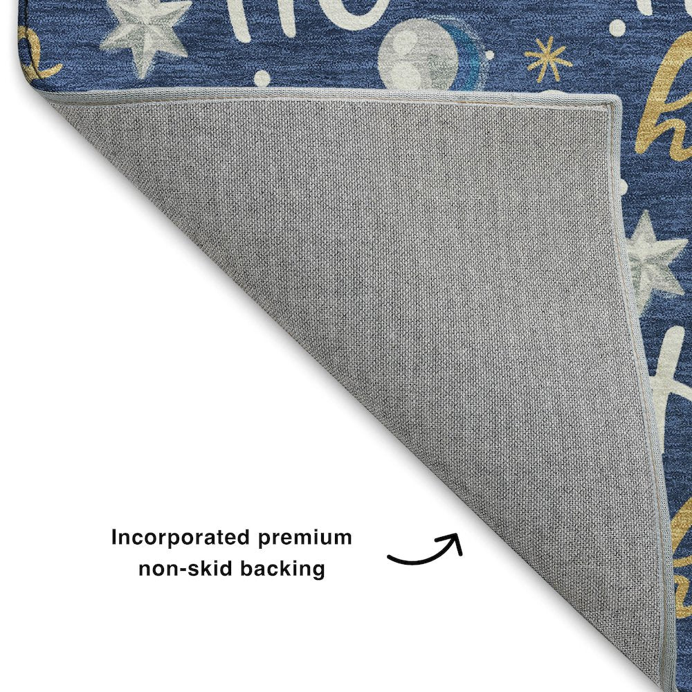 Luxury Washable Indoor/Outdoor Merry & Bright Navy 9' x 12' Rug