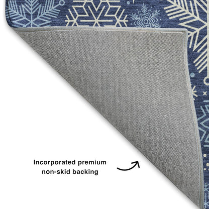 Luxury Washable Indoor/Outdoor Merry & Bright Navy 9' x 12' Rug