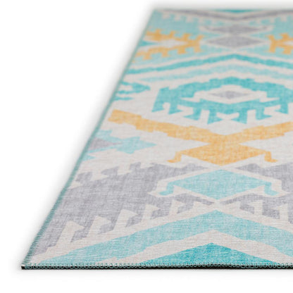 Yuma Aqua Bohemian Ikat 8' x 10' Area Rug Aqua AYU32