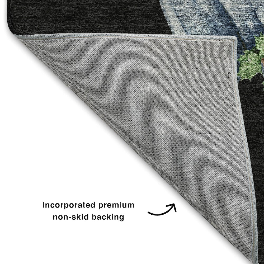 Luxury Washable Indoor/Outdoor Merry & Bright Black 10' x 14' Rug
