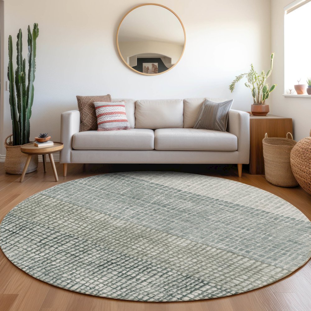 Machine Washable Indoor/Outdoor Chantille Aqua 8' x 8' Round Rug