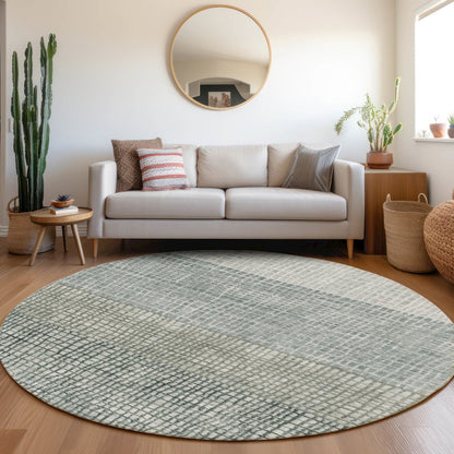 Machine Washable Indoor/Outdoor Chantille Aqua 8' x 8' Round Rug