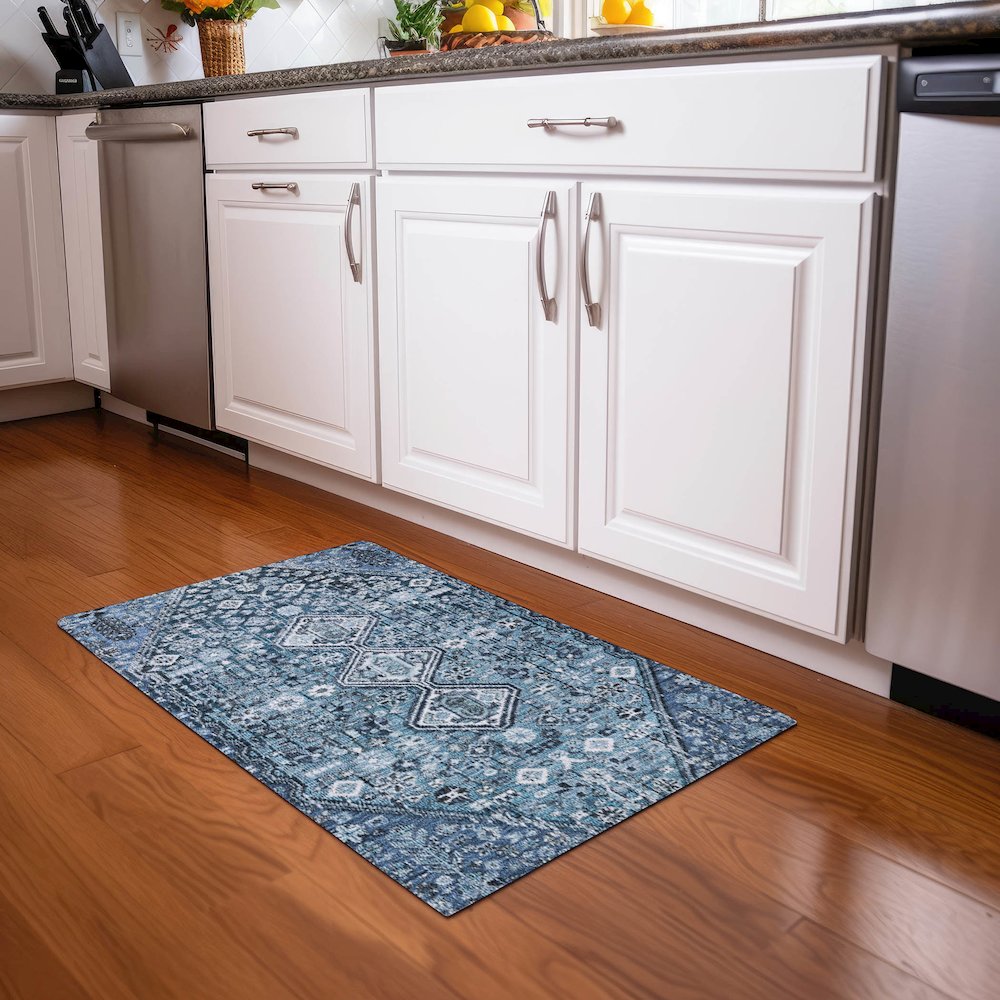Machine Washable Indoor/Outdoor Chantille Blue 1'8" x 2'6" Rug