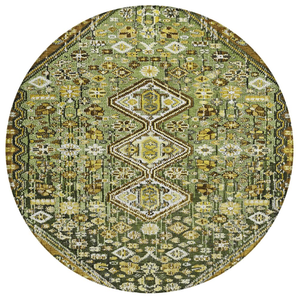 Machine Washable Indoor/Outdoor Chantille Olive 8' x 8' Round Rug
