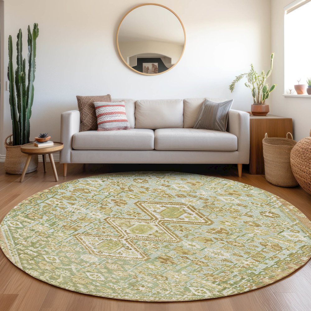 Machine Washable Indoor/Outdoor Chantille Sage 8' x 8' Round Rug