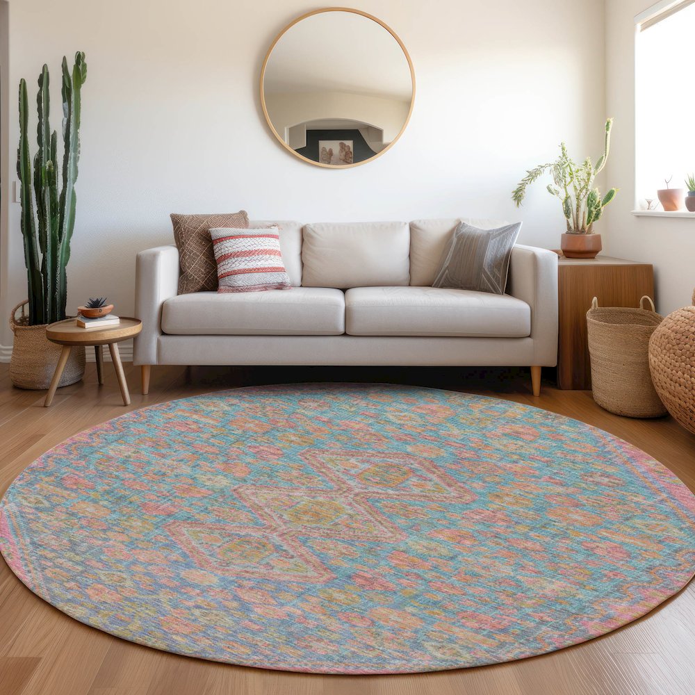 Machine Washable Indoor/Outdoor Chantille Sky 8' x 8' Round Rug