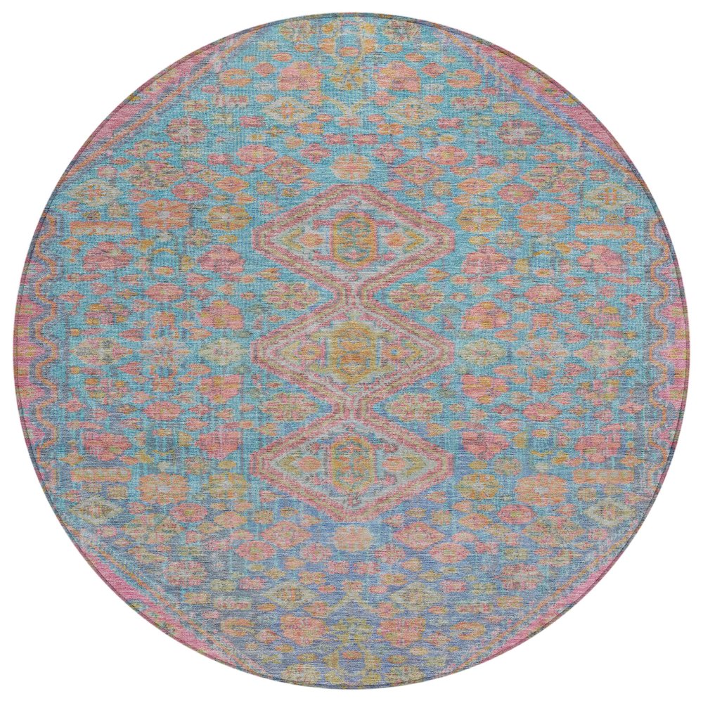 Machine Washable Indoor/Outdoor Chantille Sky 8' x 8' Round Rug