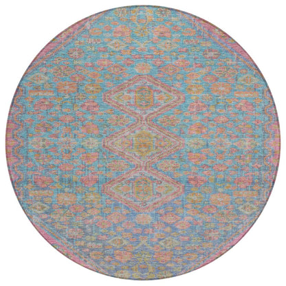 Machine Washable Indoor/Outdoor Chantille Sky 8' x 8' Round Rug