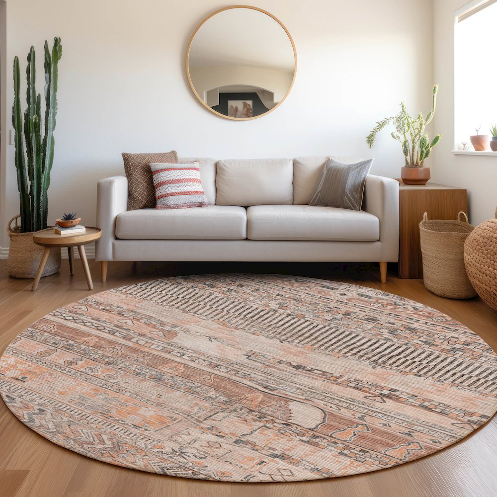 Machine Washable Indoor/Outdoor Chantille Terracotta 8' x 8' Round Rug