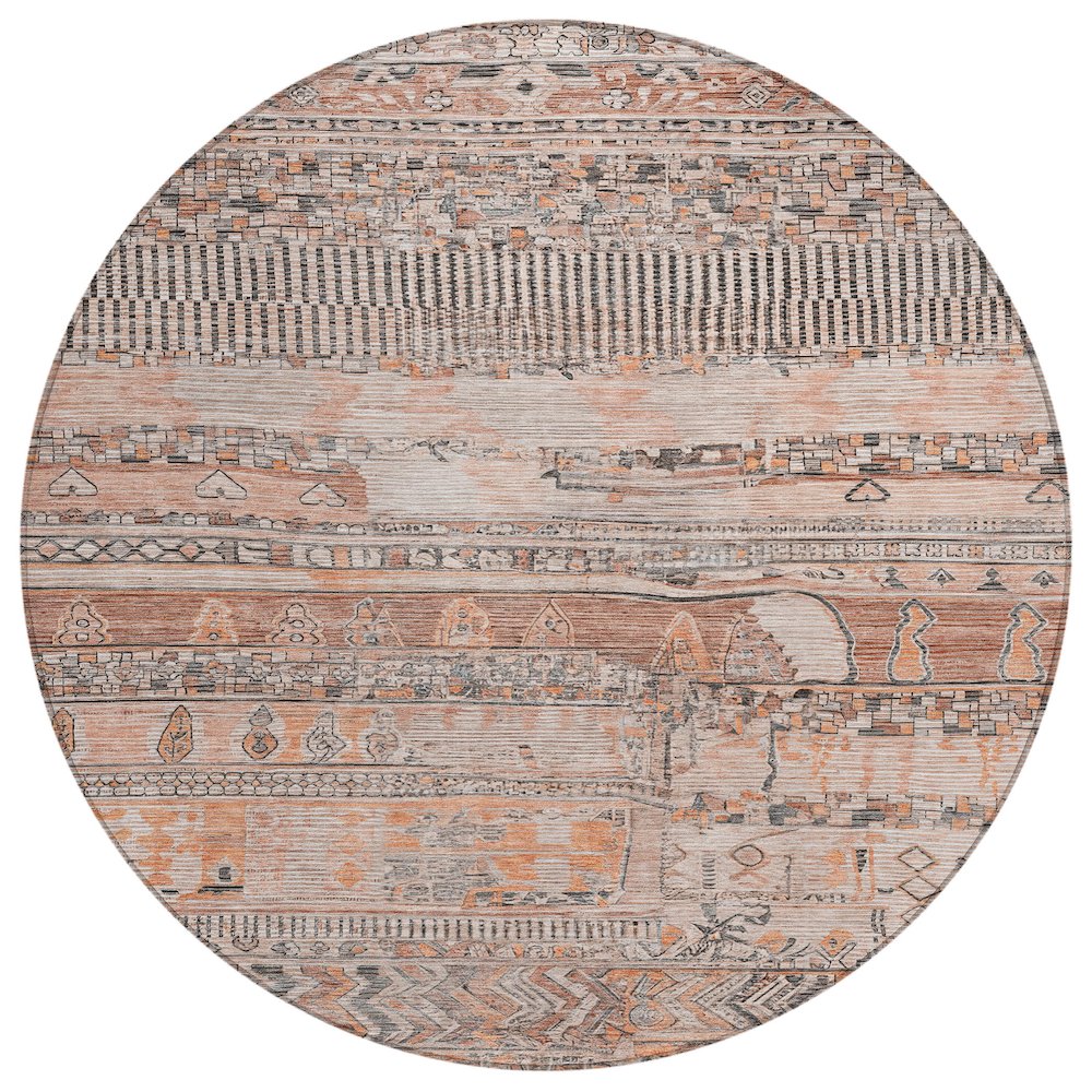 Machine Washable Indoor/Outdoor Chantille Terracotta 8' x 8' Round Rug