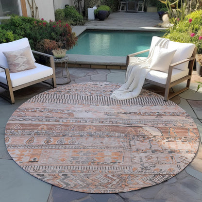 Machine Washable Indoor/Outdoor Chantille Terracotta 8' x 8' Round Rug