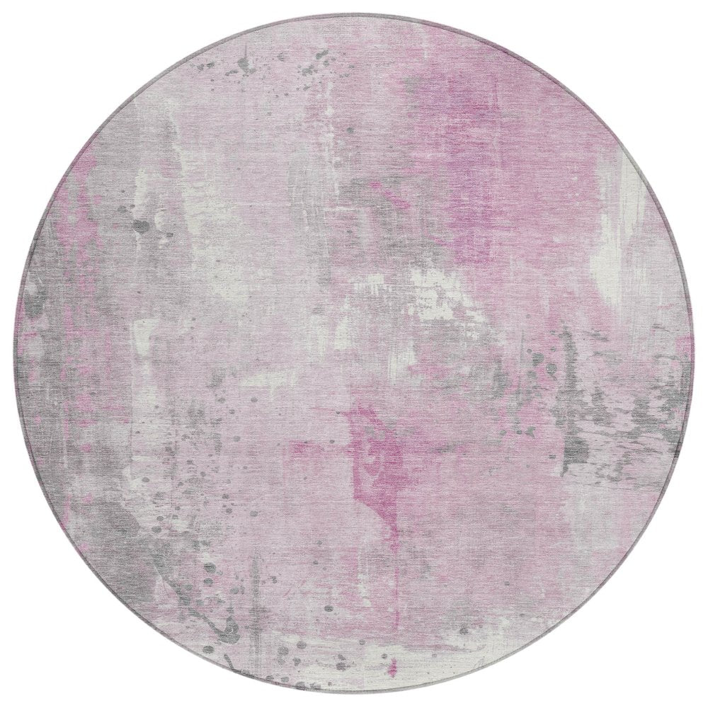 Machine Washable Indoor/Outdoor Chantille Pink 8' x 8' Round Rug