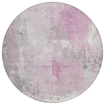 Machine Washable Indoor/Outdoor Chantille Pink 8' x 8' Round Rug