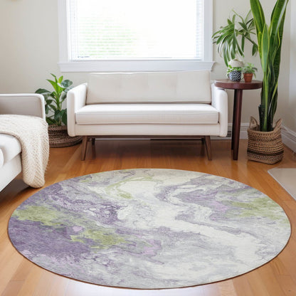 Machine Washable Indoor/Outdoor Chantille Lavender 8' x 8' Round Rug