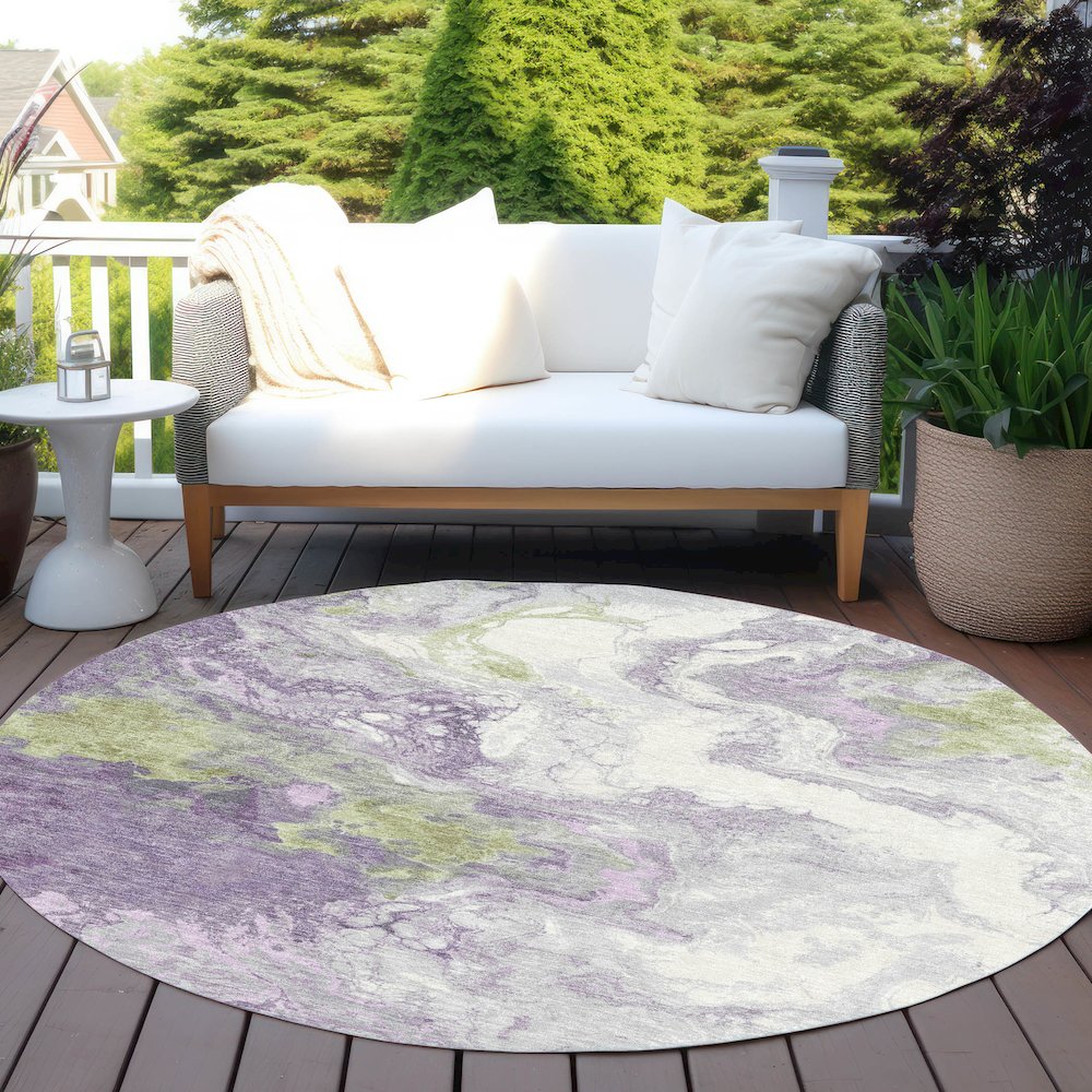 Machine Washable Indoor/Outdoor Chantille Lavender 8' x 8' Round Rug