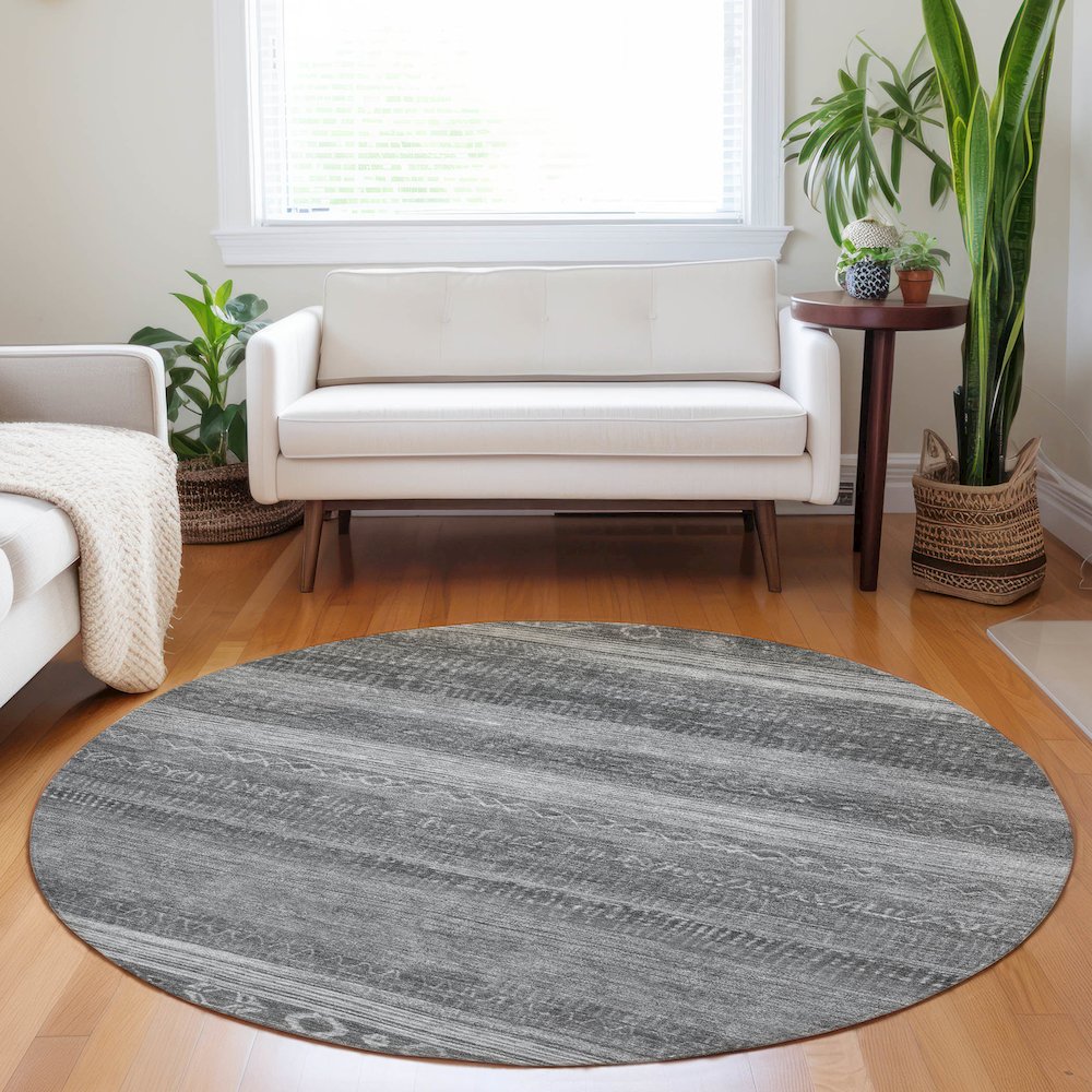 Machine Washable Indoor/Outdoor Chantille Gray 8' x 8' Round Rug