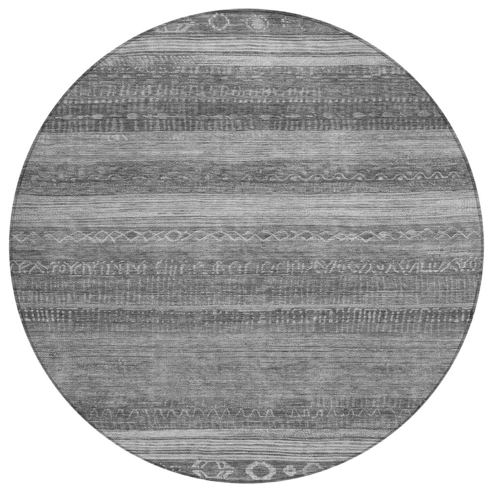 Machine Washable Indoor/Outdoor Chantille Gray 8' x 8' Round Rug