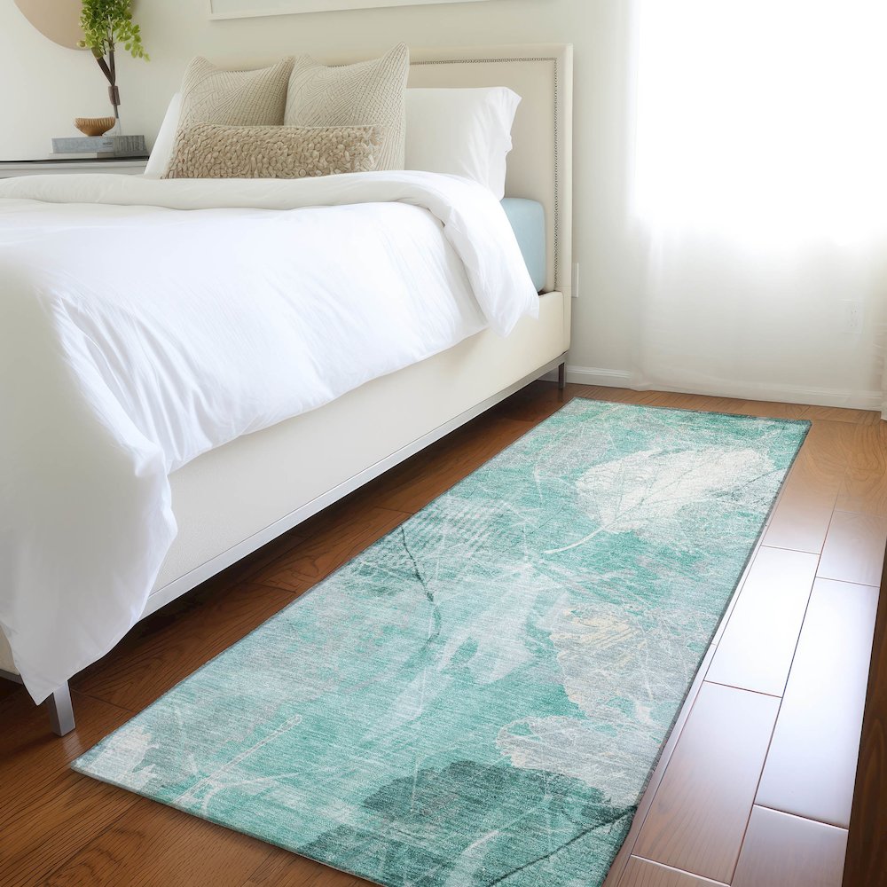 Machine Washable Indoor/Outdoor Chantille Teal 2'3" x 7'6" Runner Rug