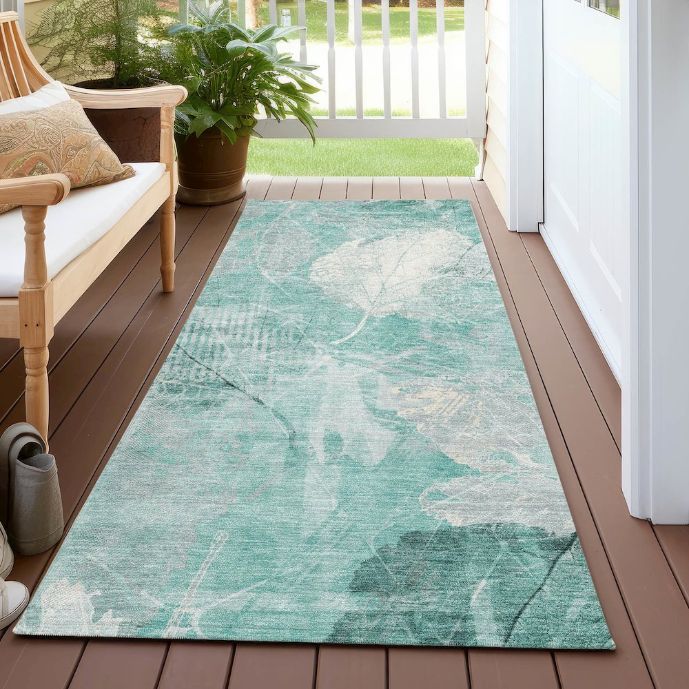 Machine Washable Indoor/Outdoor Chantille Teal 2'3" x 7'6" Runner Rug
