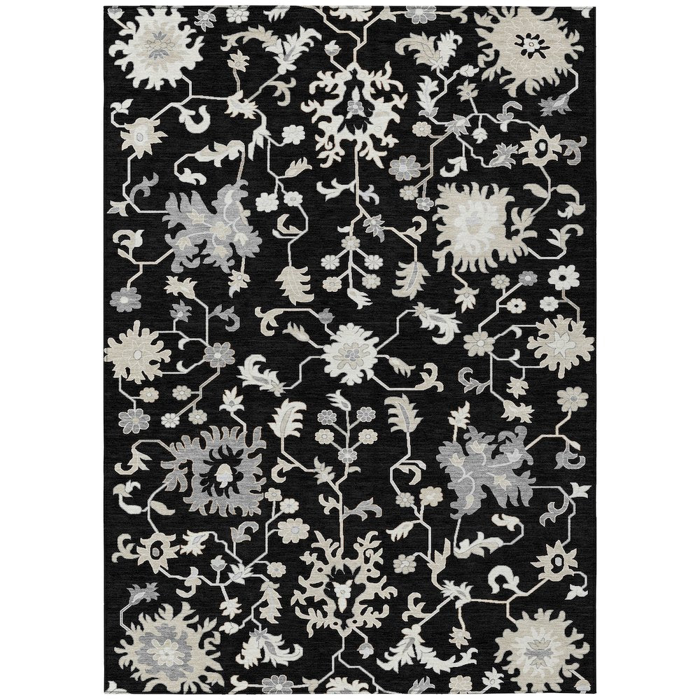 Machine Washable Indoor/Outdoor Chantille Black 2'6" x 3'10" Rug