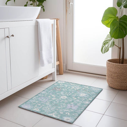 Machine Washable Indoor/Outdoor Chantille Seafoam 1'8" x 2'6" Rug