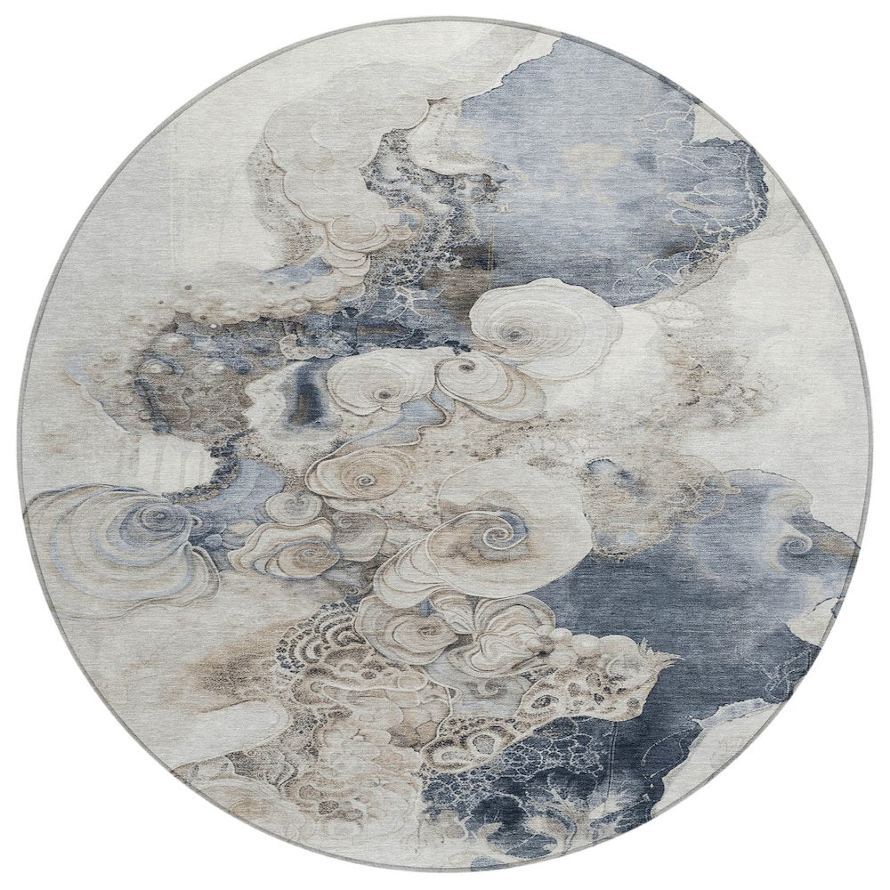 Machine Washable Indoor/Outdoor Chantille Ivory 8' x 8' Round Rug
