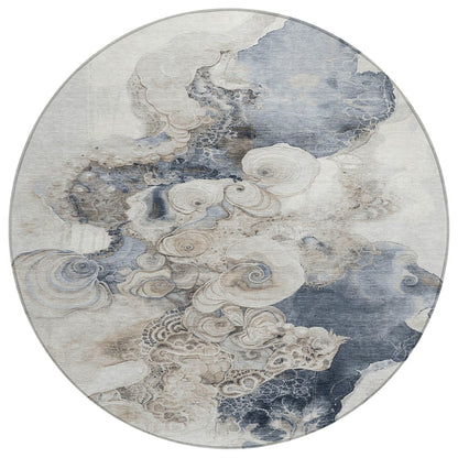 Machine Washable Indoor/Outdoor Chantille Ivory 8' x 8' Round Rug