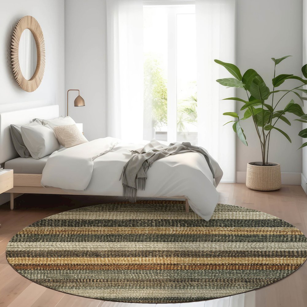 Machine Washable Indoor/Outdoor Chantille Khaki 8' x 8' Round Rug