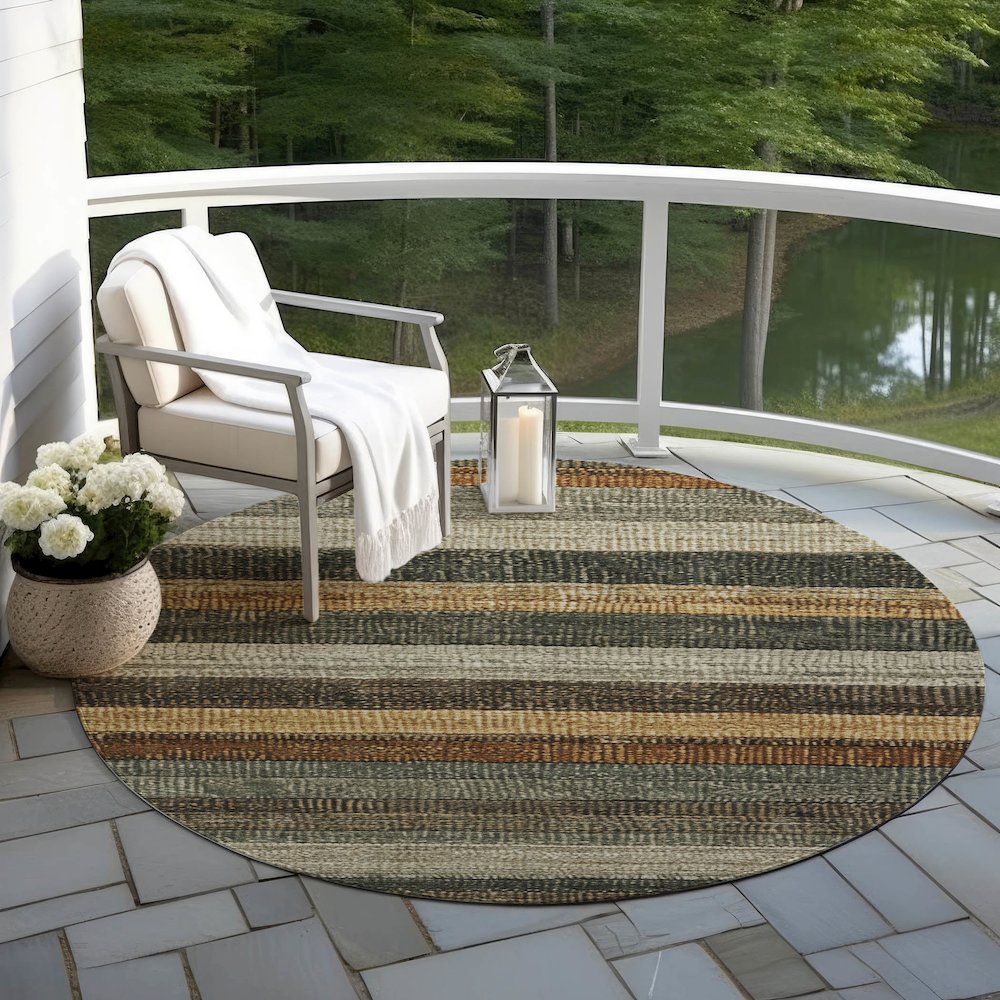 Machine Washable Indoor/Outdoor Chantille Khaki 8' x 8' Round Rug