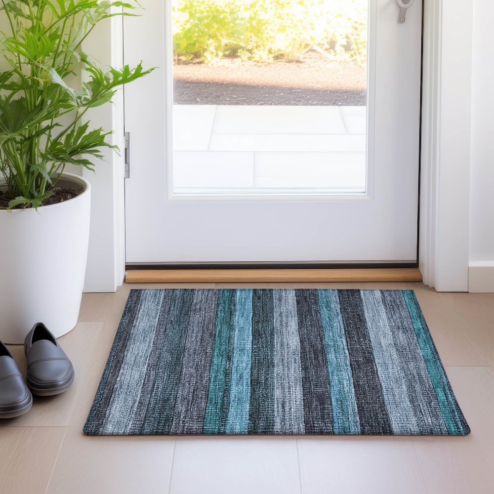 Machine Washable Indoor/Outdoor Chantille Teal 1'8" x 2'6" Rug