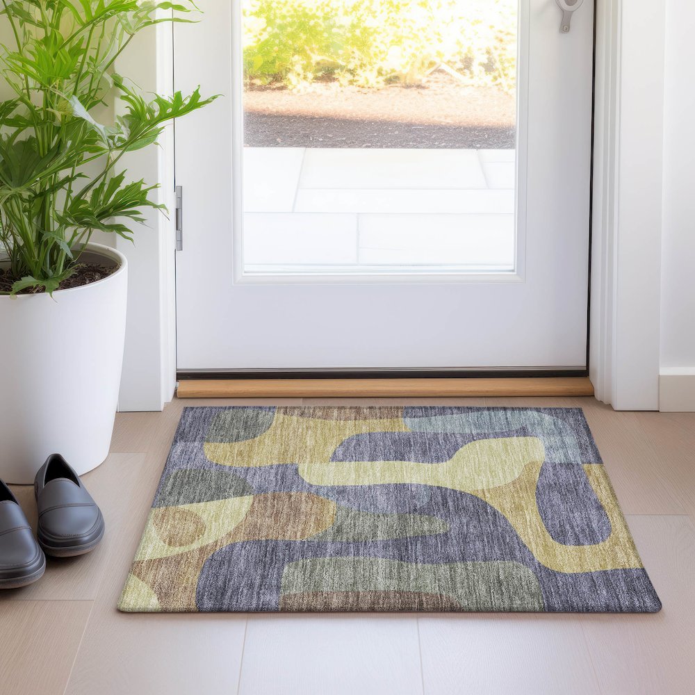 Machine Washable Indoor/Outdoor Chantille Purple 1'8" x 2'6" Rug
