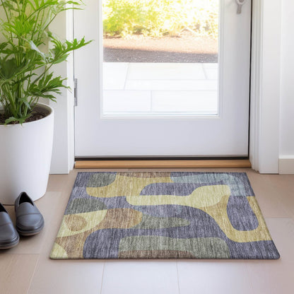 Machine Washable Indoor/Outdoor Chantille Purple 1'8" x 2'6" Rug