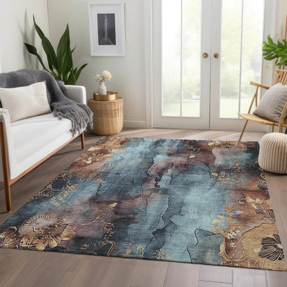 Machine Washable Indoor/Outdoor Chantille Blue 2'6" x 3'10" Rug