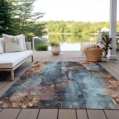 Machine Washable Indoor/Outdoor Chantille Blue 2'6" x 3'10" Rug