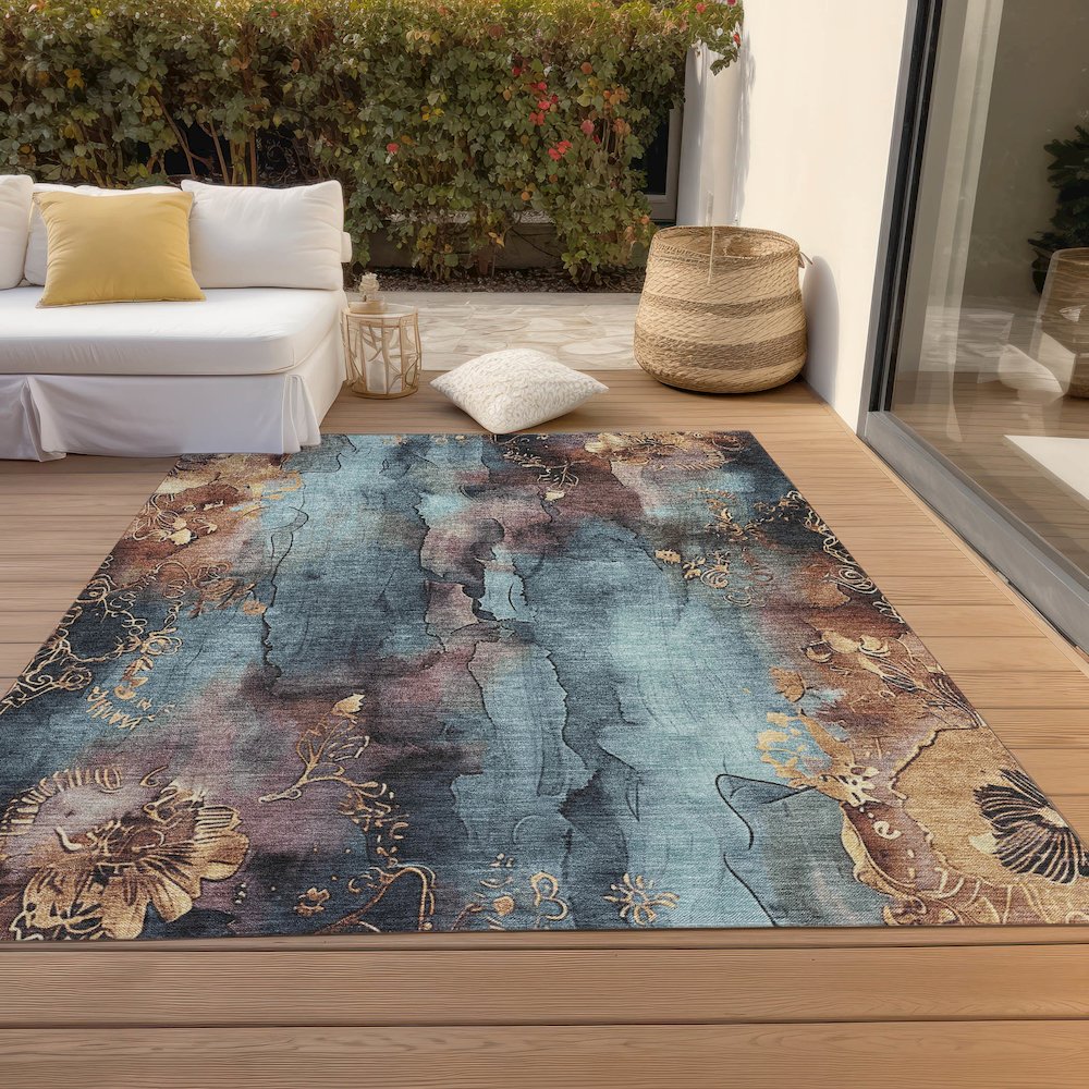 Machine Washable Indoor/Outdoor Chantille Blue 2'6" x 3'10" Rug