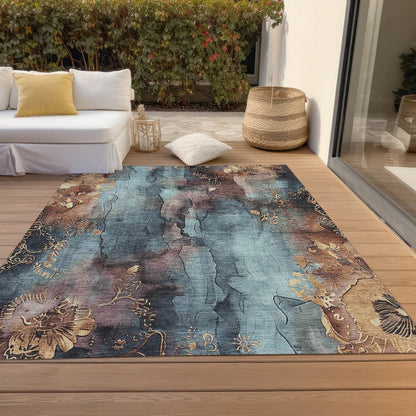 Machine Washable Indoor/Outdoor Chantille Blue 2'6" x 3'10" Rug