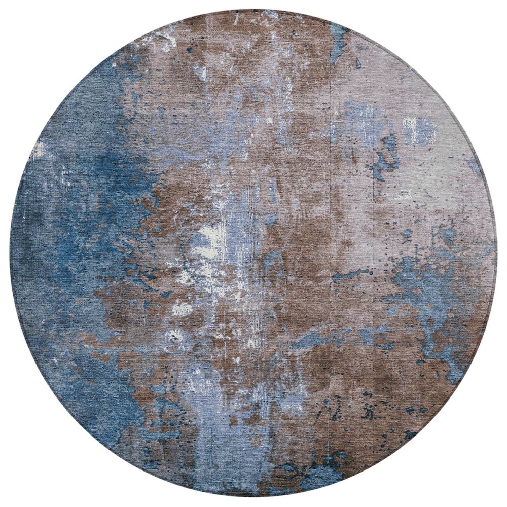 Machine Washable Indoor/Outdoor Chantille Brown 8' x 8' Round Rug