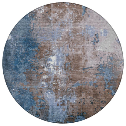 Machine Washable Indoor/Outdoor Chantille Brown 8' x 8' Round Rug