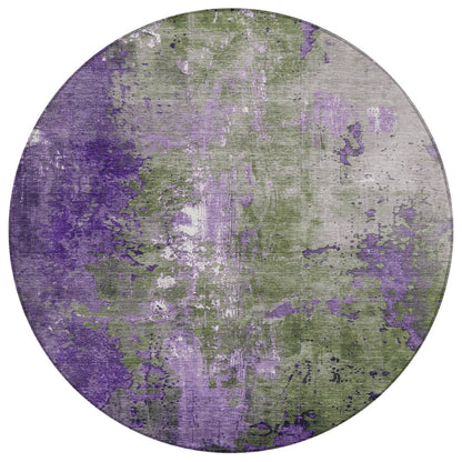 Machine Washable Indoor/Outdoor Chantille Olive 8' x 8' Round Rug