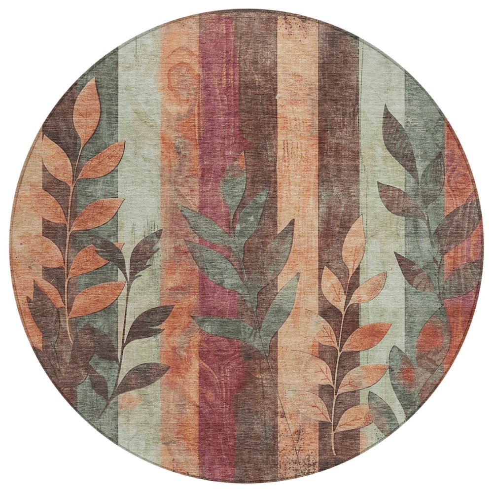 Machine Washable Indoor/Outdoor Chantille Terracotta 8' x 8' Round Rug